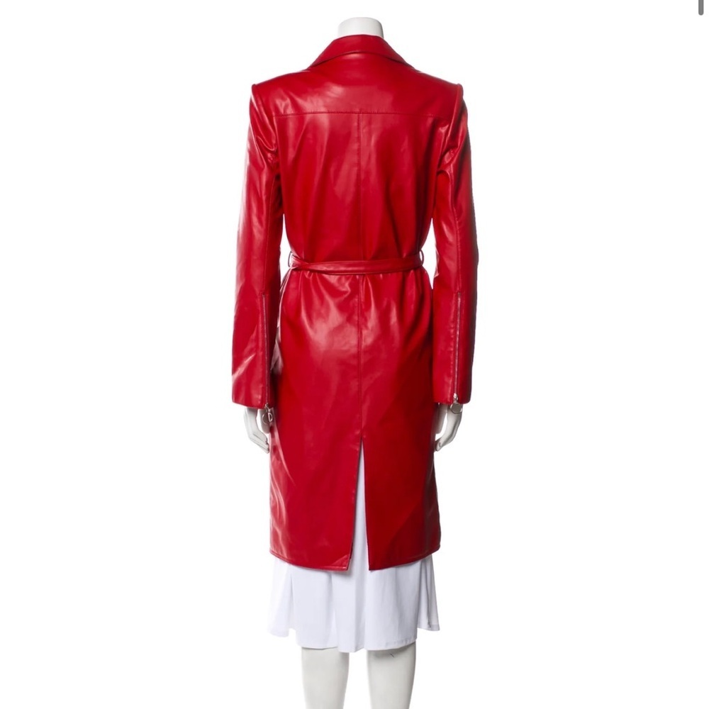Orseund Iris Red Vegan Leather Belted Trench Coat Jacket Statement Designer L - Picture 10 of 15